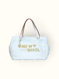 Bolsa Wallow Aqua com Alça de Couro Off White