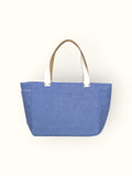 Bolsa Nuna Jeans Claro com Alças de Couro Off White com Zíper