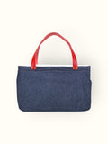 Bolsa Wallow Jeans Preto com Alça de Couro Vermelha com Zíper