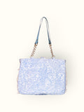 Bolsa Katrin Arabesque Azul com Alças de Corrente e Couro Azul Claro