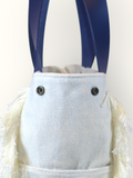 Bolsa Wallow Azul com Alça de Couro Marinho com Zíper