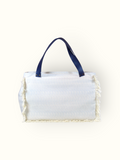 Bolsa Wallow Azul com Alça de Couro Marinho com Zíper