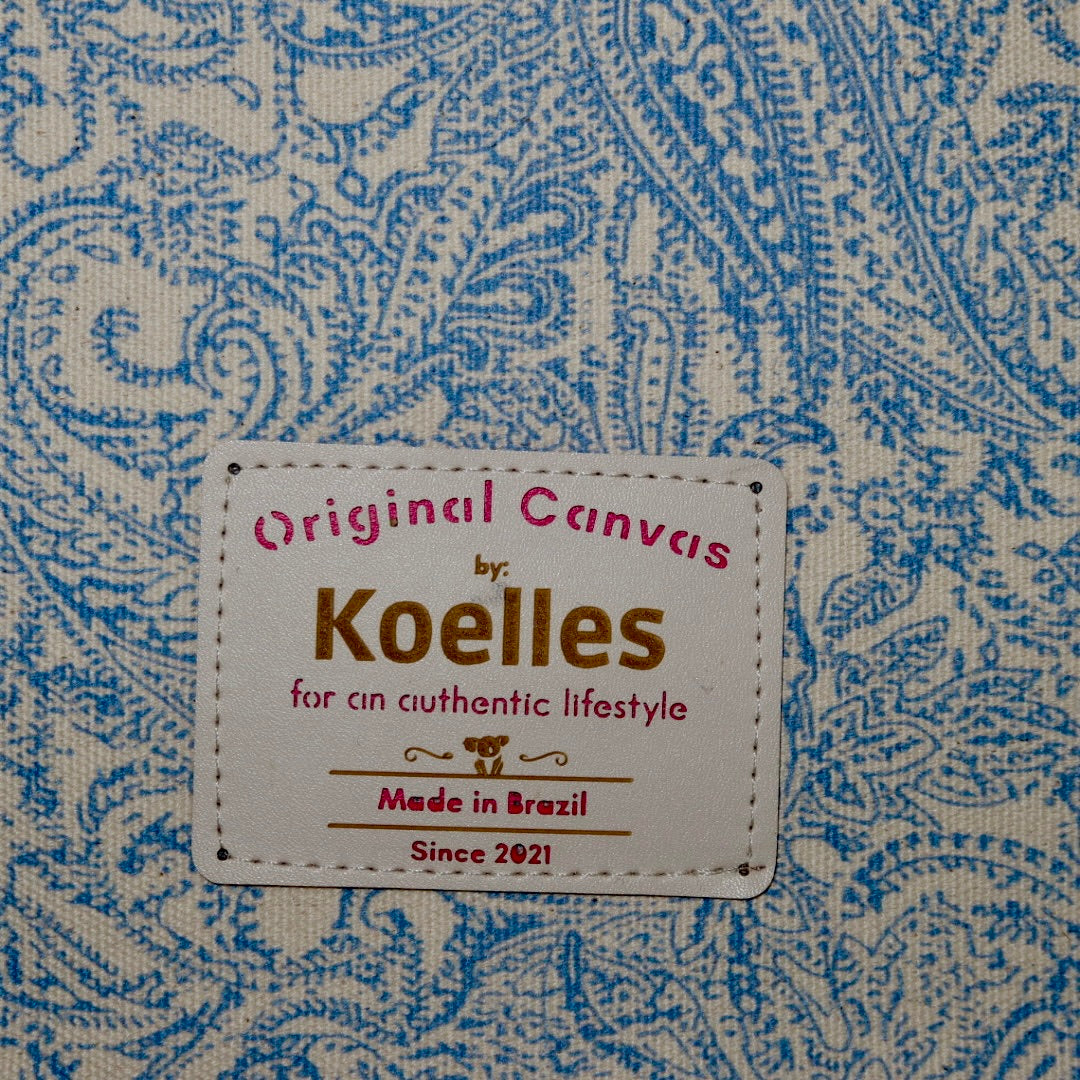 Bolsa Katrin Arabesque Azul com Alças de Corrente e Couro Marrom