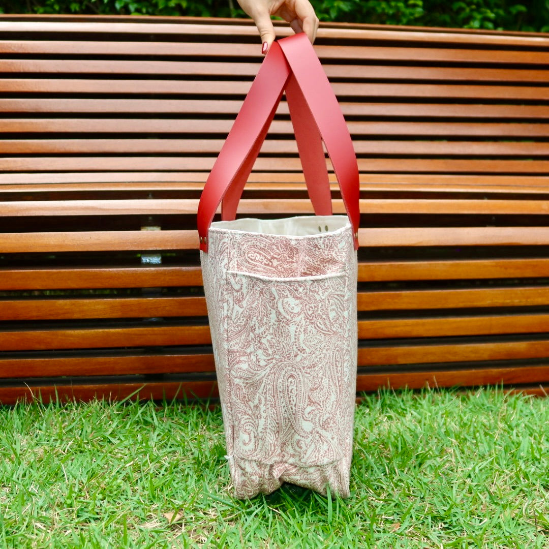 Bolsa Wallow Arabesque Terracota com Alça de Couro Vermelha