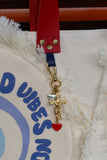 Bolsa Wallow Good Vibes Azul com Alça de Couro Vermelho com Zíper