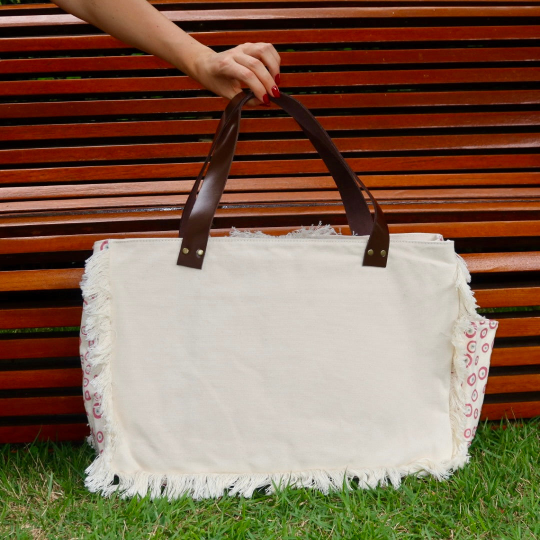 Bolsa Wallow Good Vibes Rosa com Alça de Couro Marrom Escuro com Zíper