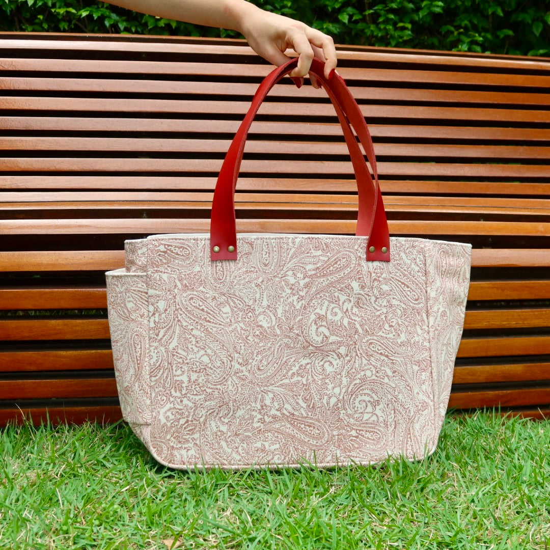 Bolsa Wallow Arabesque Terracota com Alça de Couro Vermelha