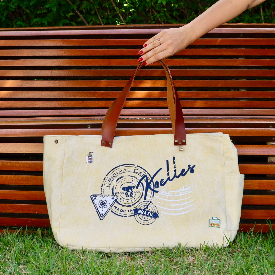 Bolsa Wallow Amarelo com Alça de Couro Marrom