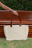 Bolsa Nuna Bege com Alças de Couro Marrom com Zíper