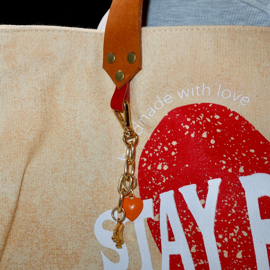 Bolsa Wallow Laranja com Alça de Couro Caramelo