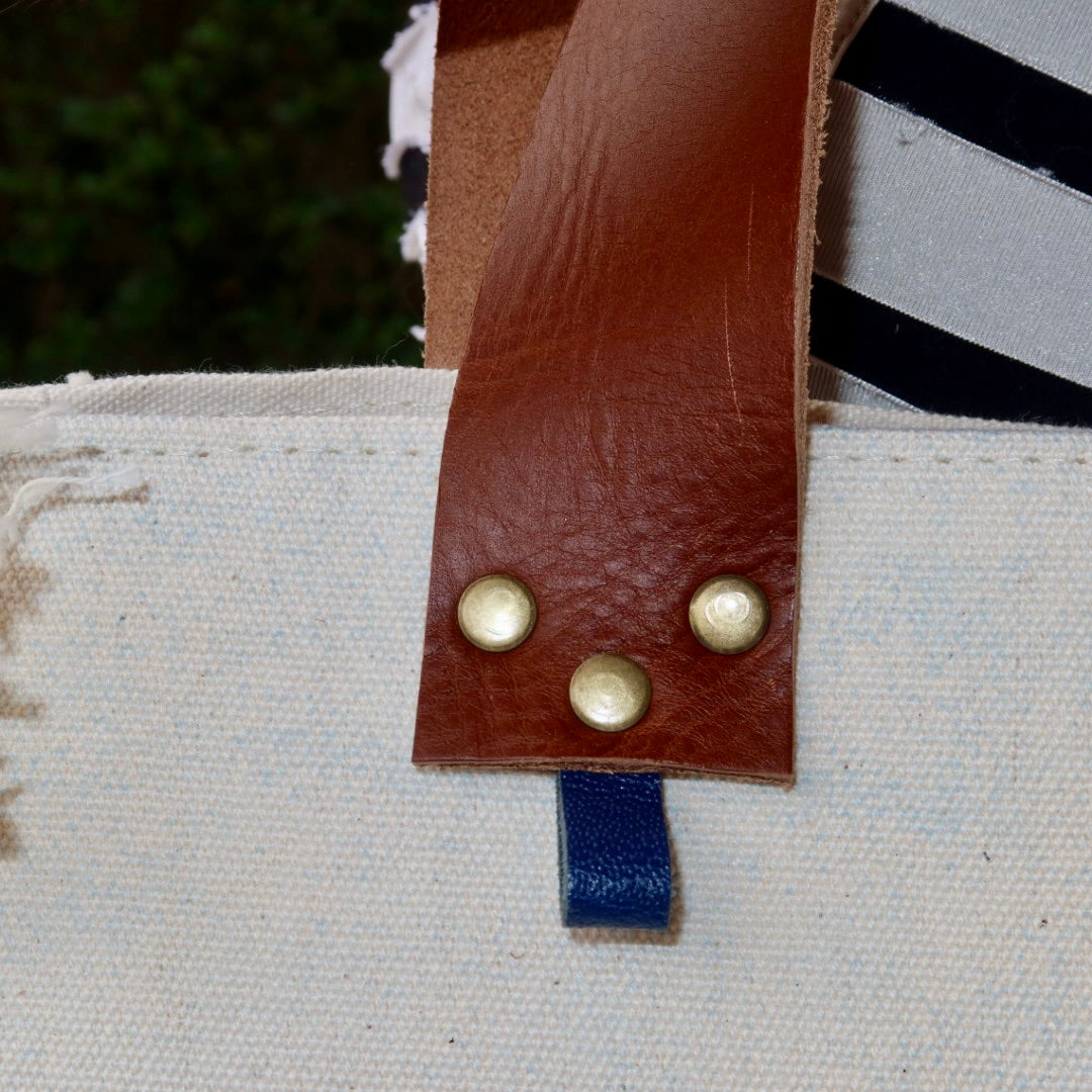 Bolsa Nuna Azul com Alças de Couro Marrom