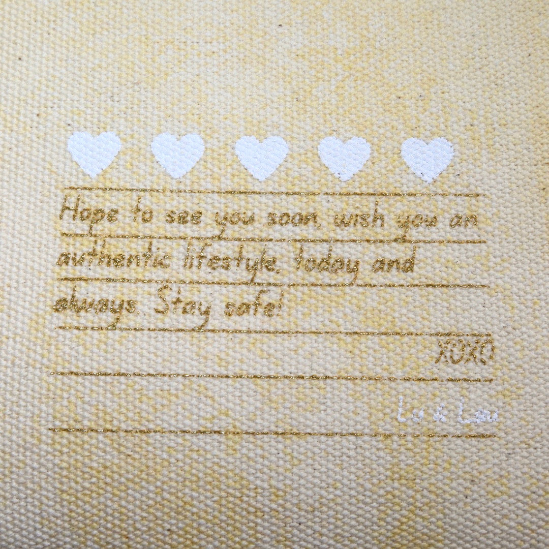 Necessaire Flat Amarela Estampada (Dourado e Branco)