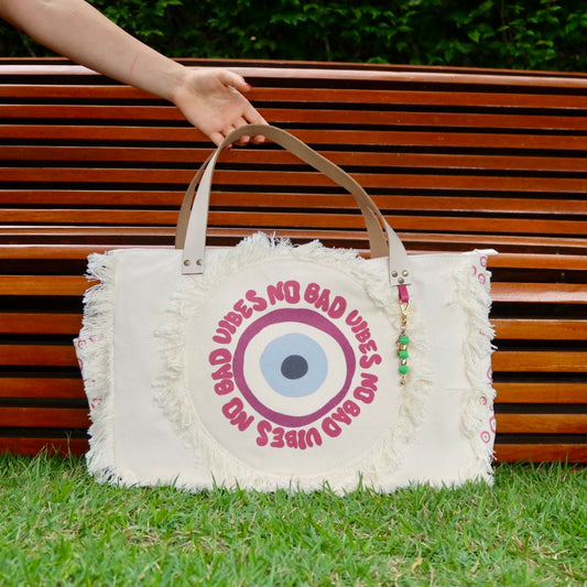 Bolsa Wallow Good Vibes Rosa com Alça de Couro Off White com Zíper
