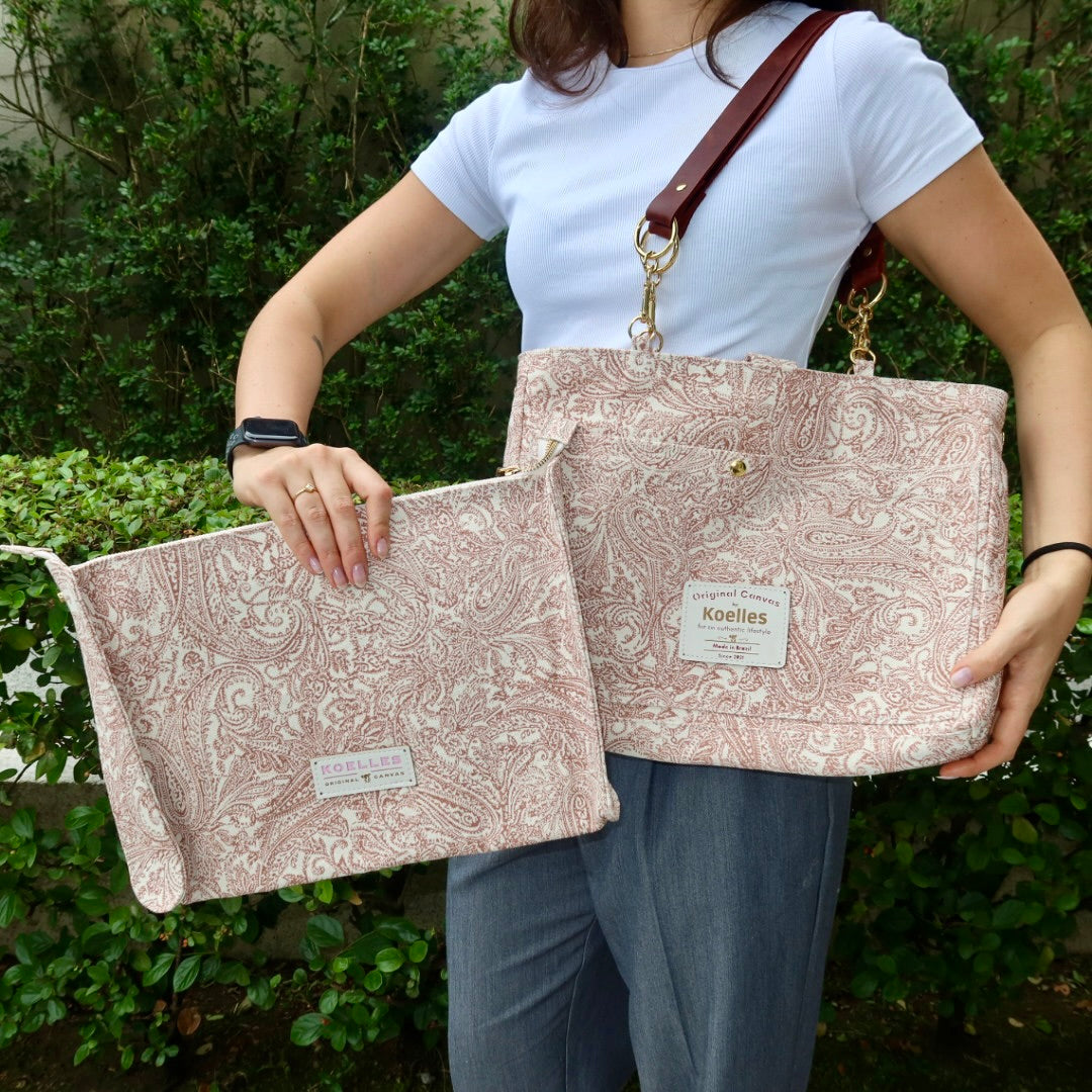 Bolsa Katrin Arabesque Terracota com Alças de Corrente e Couro Marrom