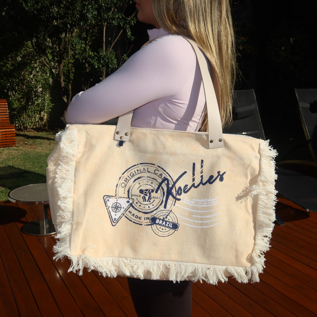 Bolsa Wallow Bege com Alça de Couro Off White com Zíper