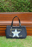 Bolsa Wallow Jeans Preto com Alça de Couro Preto