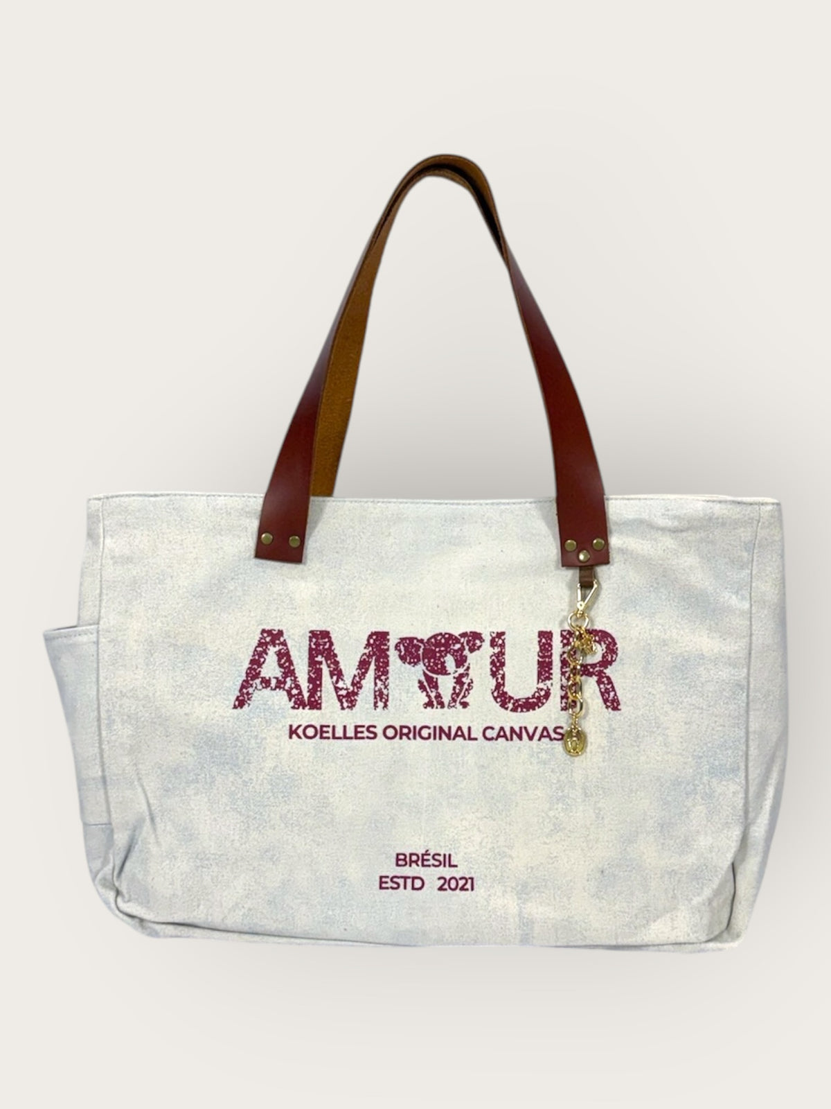 Bolsa Wallow Azul com Alça de Couro Marrom
