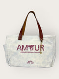Bolsa Wallow Azul com Alça de Couro Marrom