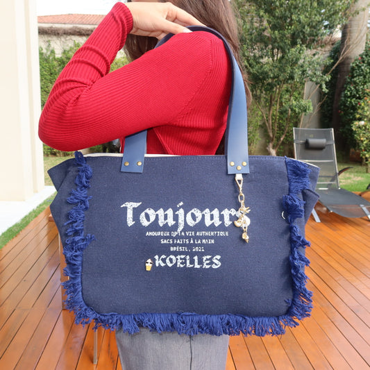 Bolsa Nuna Marinho com Alças de Couro Marinho