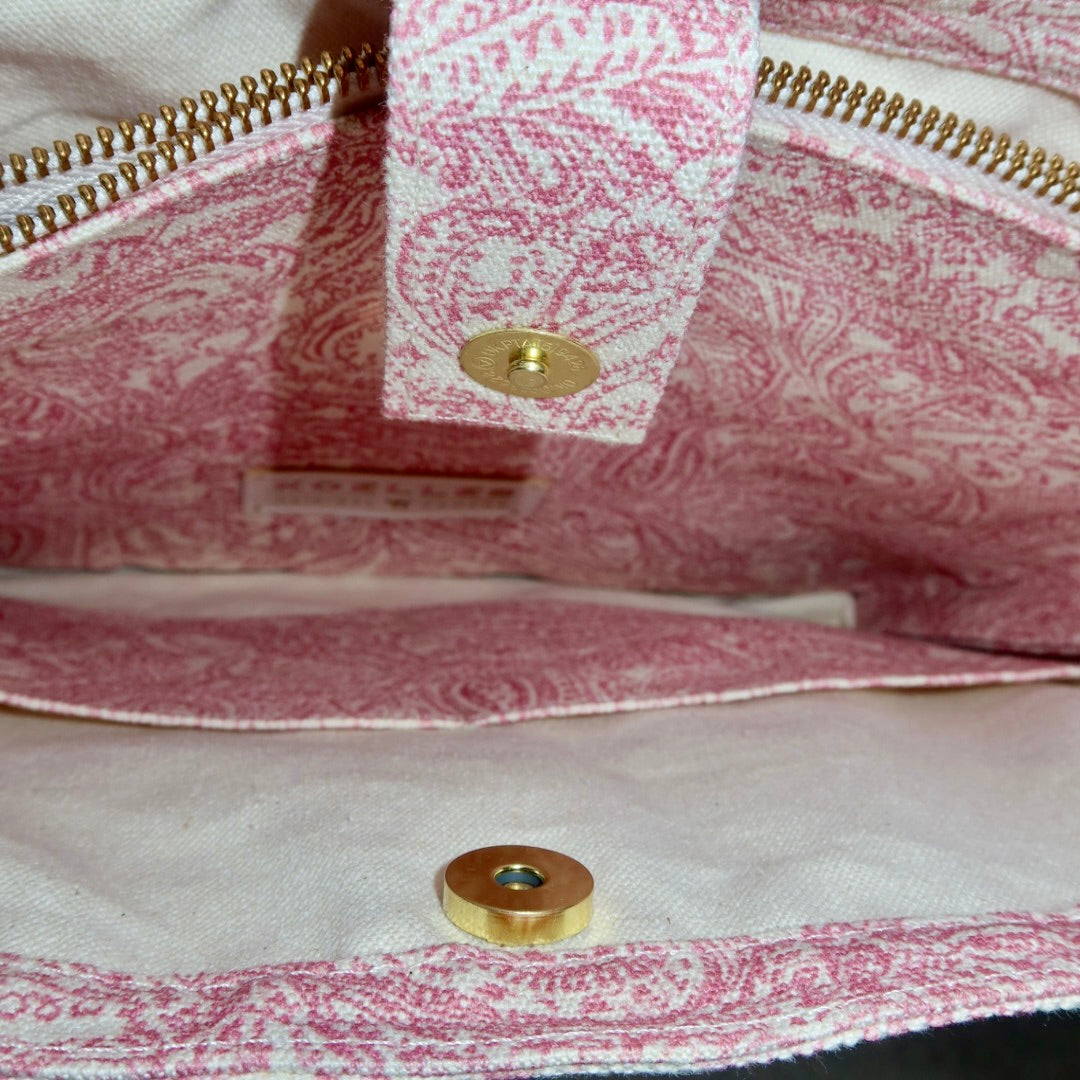 Bolsa Katrin Arabesque Rosa com Alças de Corrente e Couro Marrom