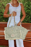 Bolsa Katrin Arabesque Verde com Alças de Corrente e Couro Off White