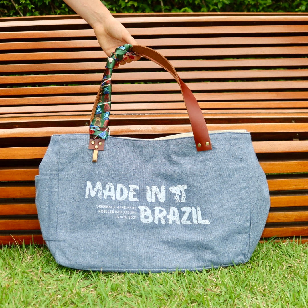 Bolsa Wallow Jeans com Alça de Couro Marrom