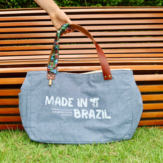 Bolsa Wallow Jeans com Alça de Couro Marrom