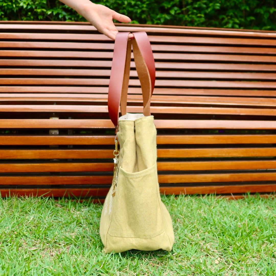 Bolsa Wallow Mostarda com Alça de Couro Marrom com Zíper