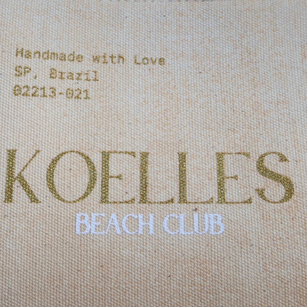 Necessaire Flat Bege Estampada (Dourado e Branco)