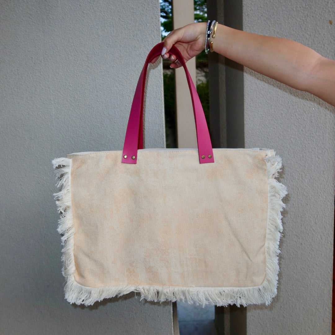 Bolsa Wallow Laranja com Alça de Couro Rosa com Zíper