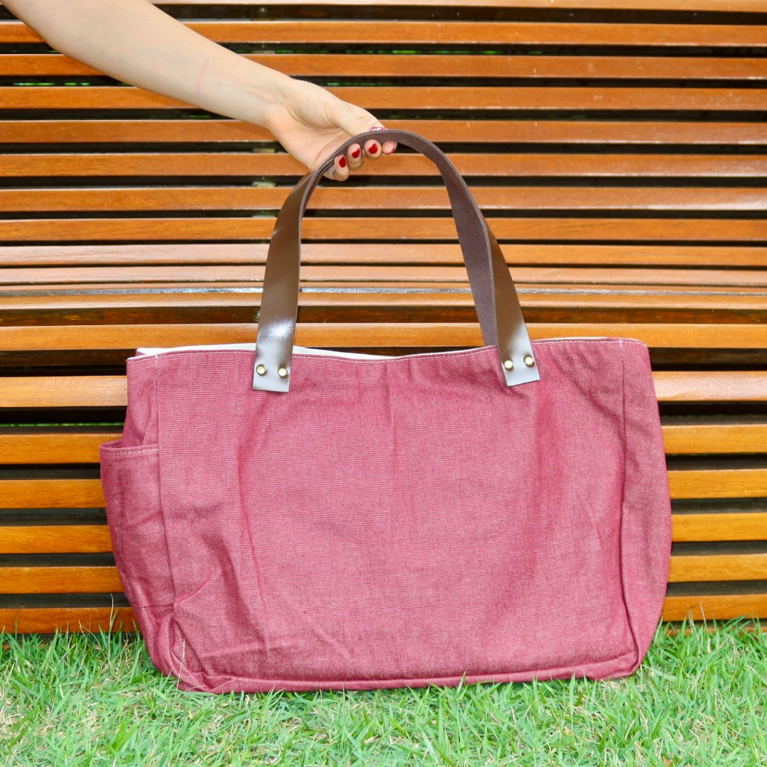 Bolsa Wallow Vinho com Alça de Couro Marrom Escuro