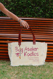 Bolsa Nuna Bege com Alças de Couro Marrom com Zíper