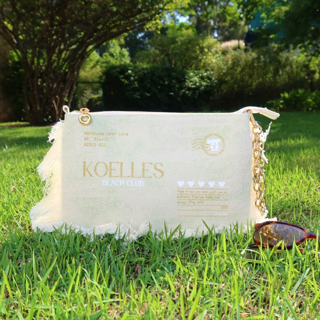 Necessaire Flat Verde Estampada (Dourado e Branco)