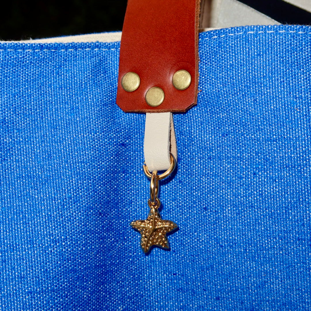 Bolsa Wallow Azul Port com Alça de Couro Marrom