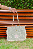 Bolsa Katrin Arabesque Verde com Alças de Corrente e Couro Off White