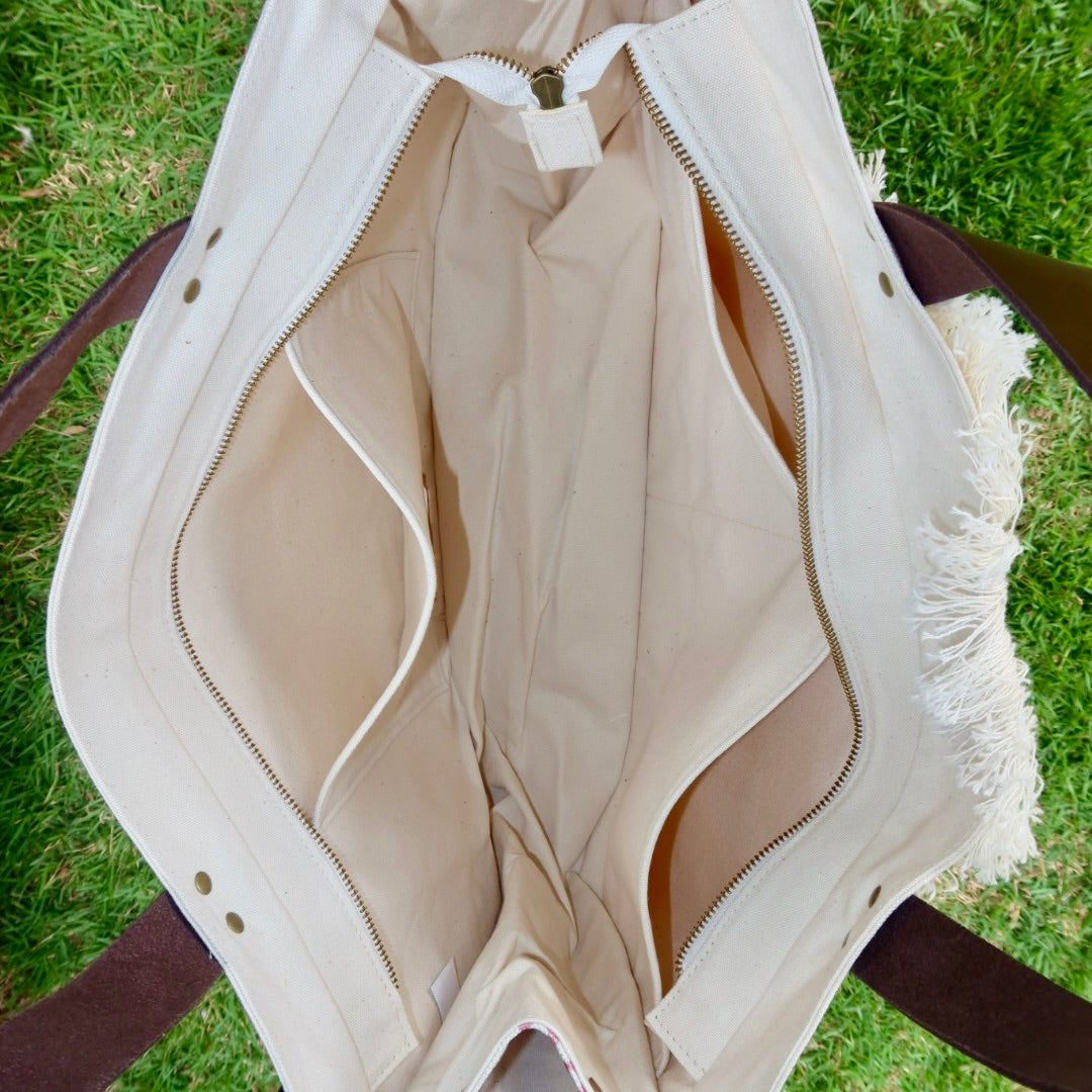 Bolsa Wallow Good Vibes Rosa com Alça de Couro Marrom Escuro com Zíper