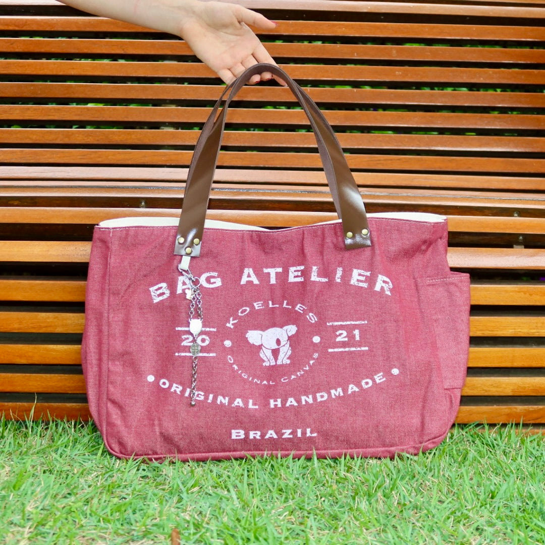 Bolsa Wallow Vinho com Alça de Couro Marrom Escuro