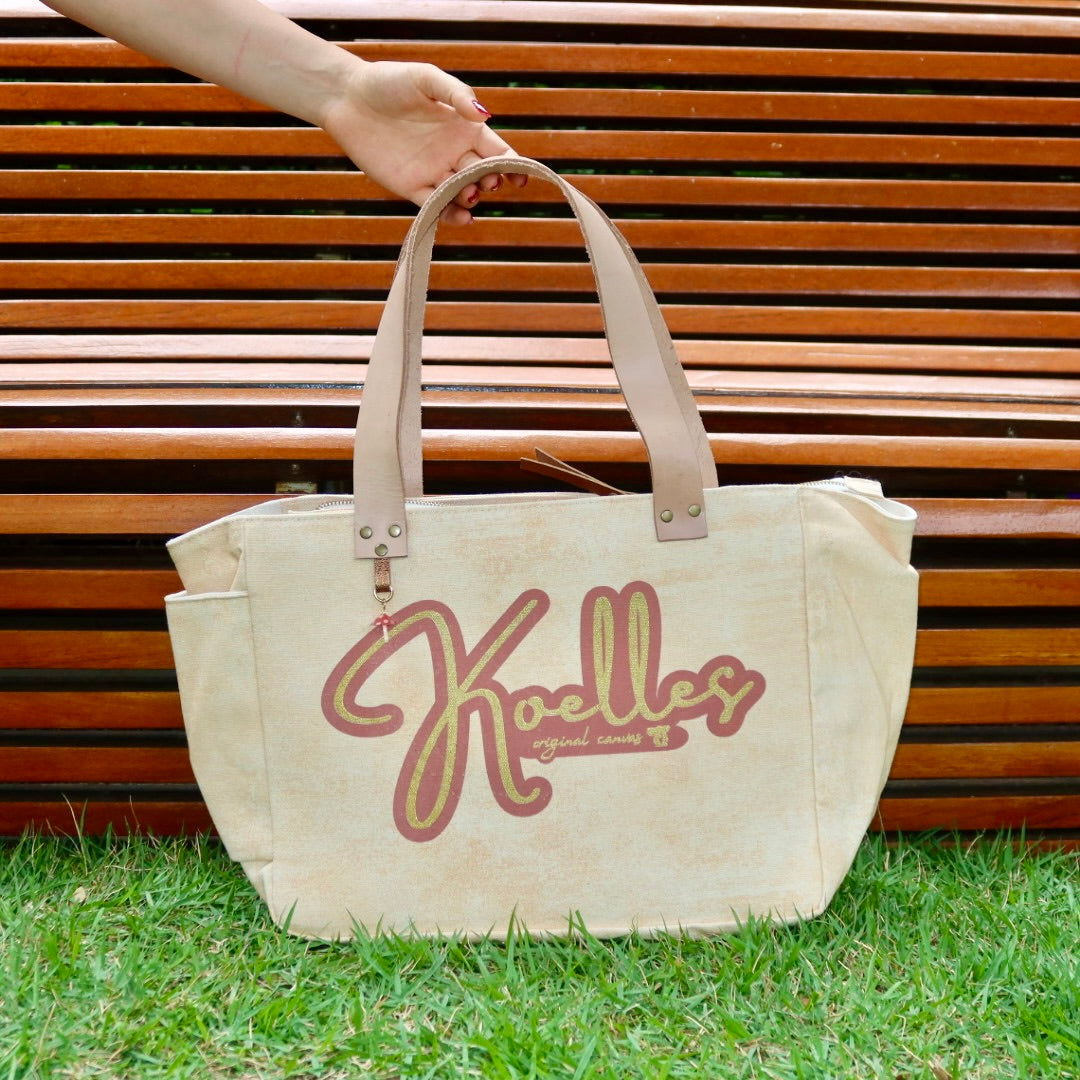 Bolsa Nuna Laranja com Alça de Couro Bege com Zíper