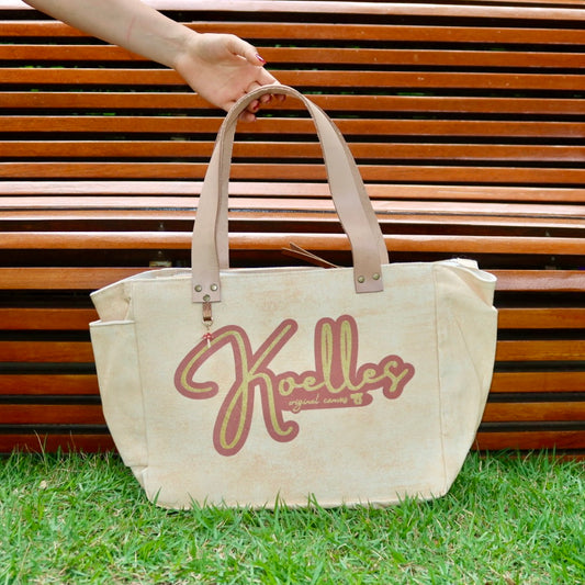 Bolsa Nuna Laranja com Alça de Couro Bege com Zíper