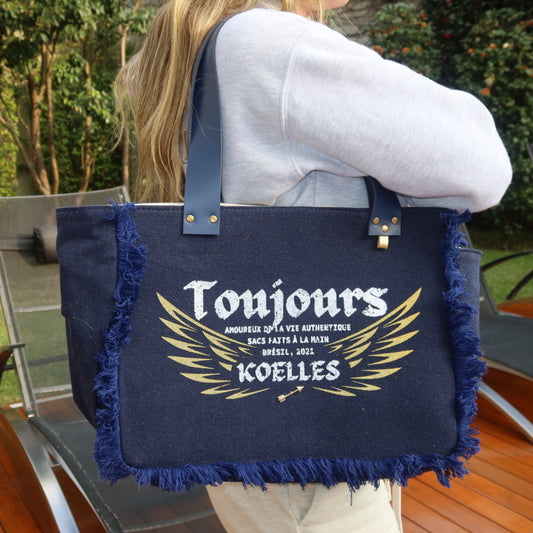Bolsa Nuna Marinho com Alças de Couro Marinho
