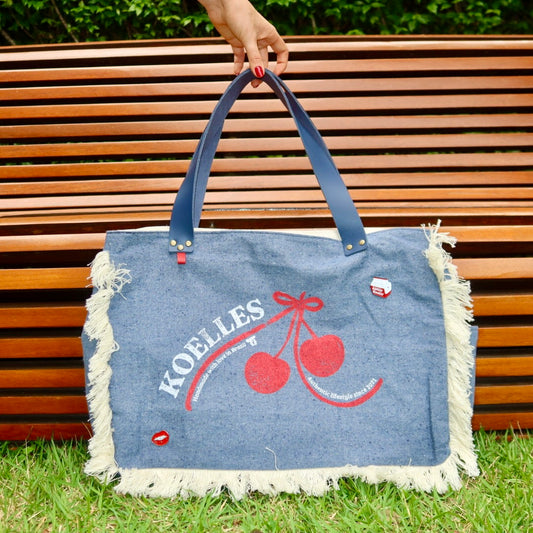 Bolsa Wallow Jeans com Alça de Couro Marinho