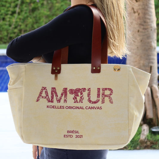 Bolsa Nuna Amarela com Alças de Couro Marrom