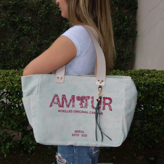 Bolsa Nuna Aqua com Alças de Couro Off White