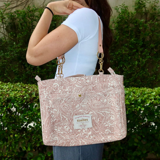 Bolsa Katrin Arabesque Terracota com Alças de Corrente e Couro Rosa Claro