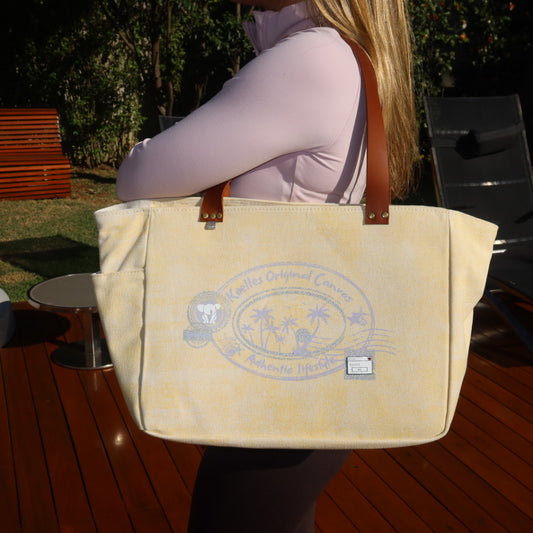 Bolsa Nuna Amarelo com Alças de Couro Marrom