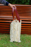Bolsa Wallow Amarelo com Alça de Couro Marrom com Zíper
