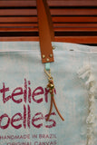 Bolsa Wallow Aqua com Alça de Couro Caramelo com Zíper
