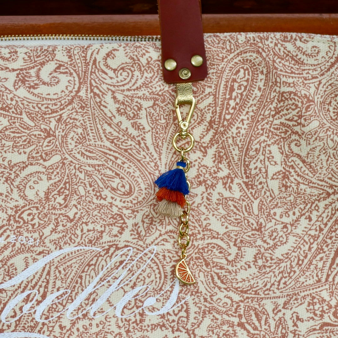 Bolsa Wallow Arabesque Terracota com Alça de Couro Marrom com Zíper