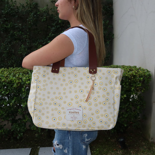 Bolsa Nuna Good Vibes Amarela com Alças de Couro Marrom