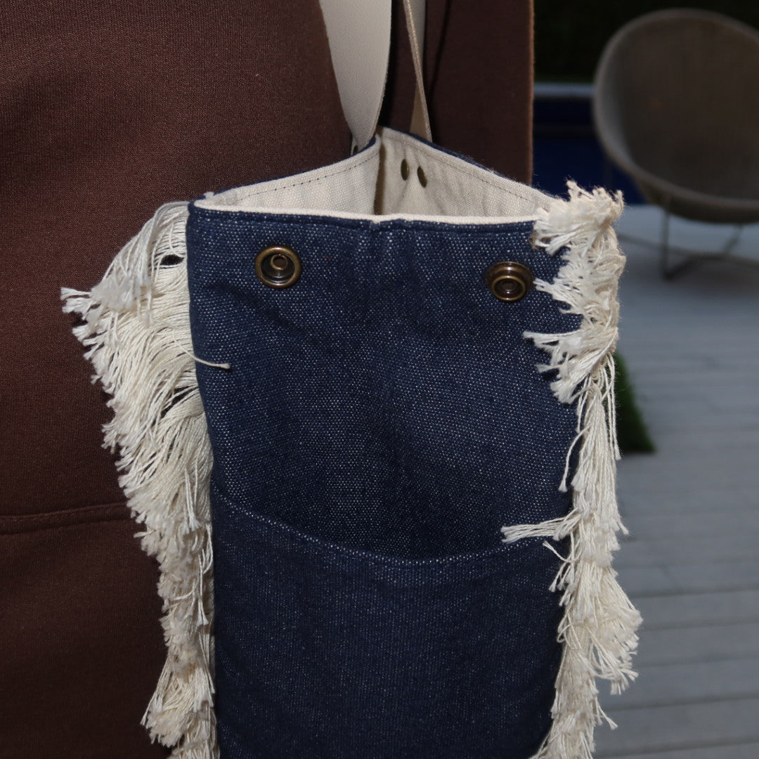 Bolsa Wallow Jeans Escuro com Alça de Couro Off White